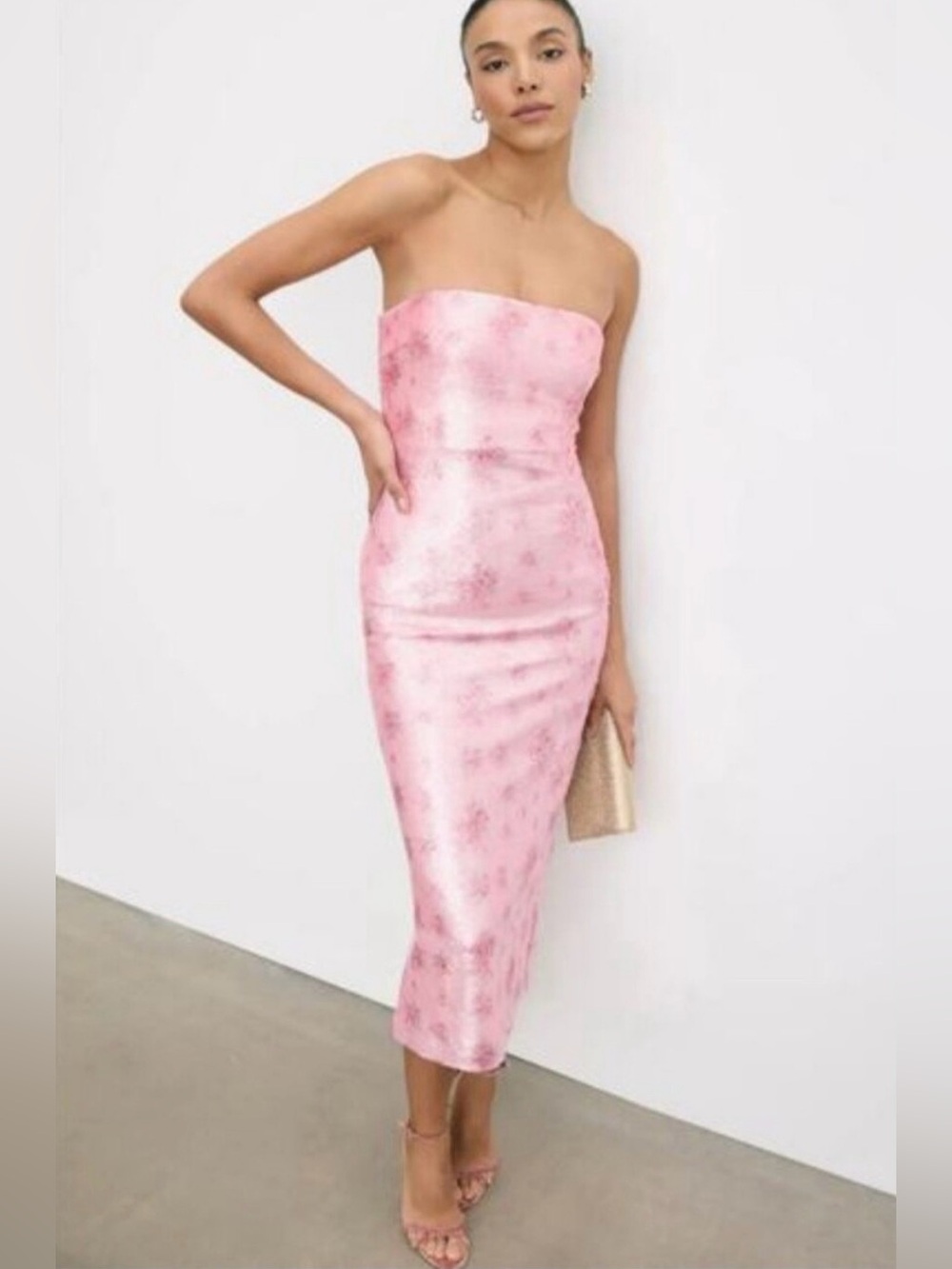 LoveShackFancy Stasia Flamenco Pink Sequin Strapless Sequin Dress
